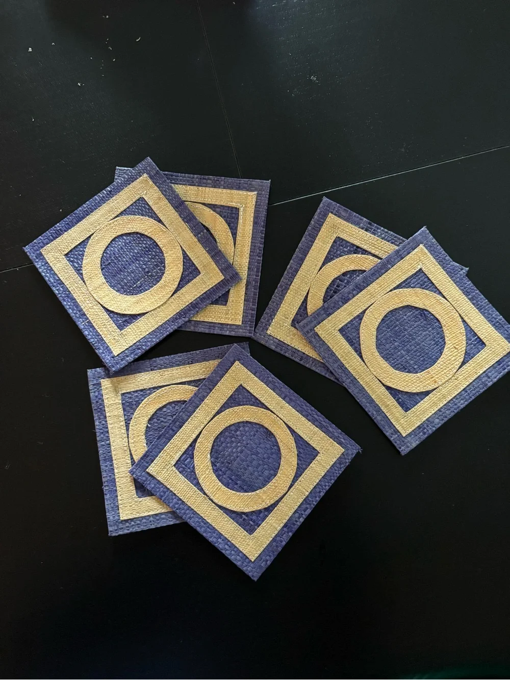 Navy and Tan Raffia Coasters